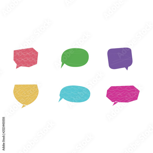 Set of six colorful speech bubble icons in isolated style isolated on transparent background, Vector, illustration