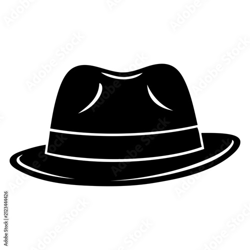 Logo moda de caballero. Icono con dibujo sencillo con la silueta de un sombrero de fieltro fedora, visto de frente