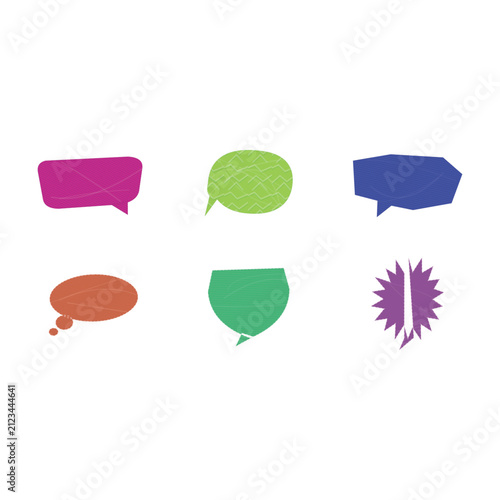 Set of colorful speech and thought bubble icons with explosion symbol isolated on transparent background, Vector, illustration