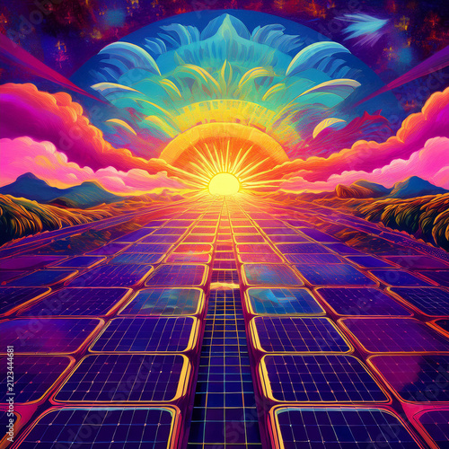 Solar panels with sun 