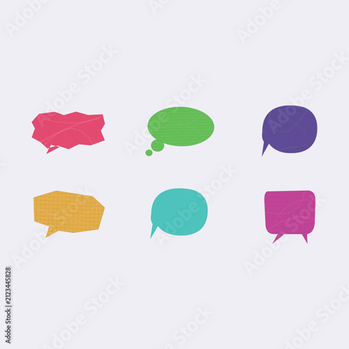Set of six colorful speech bubble icons in flat design style isolated on transparent background, Vector, illustration