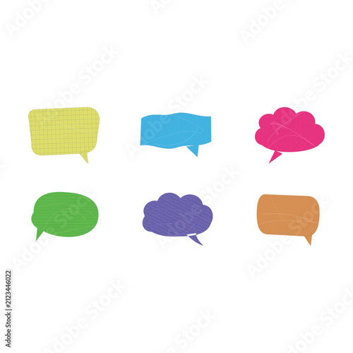 Set of six colorful speech bubble icons in a flat design style isolated on transparent background, Vector, illustration
