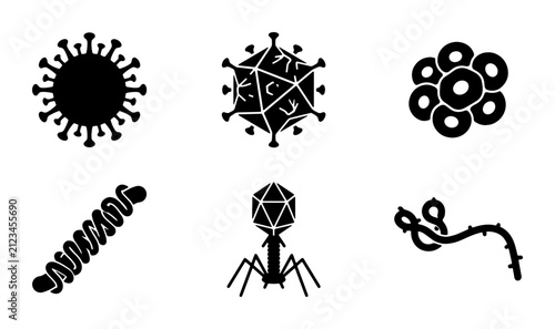 Foto Microscopic Virus and Bacteria Icons, Pathogen Vector Illustrations, Infectious