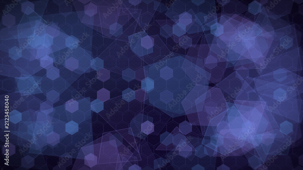 Obraz premium Abstract geometric technology background with blue and purple hexagons