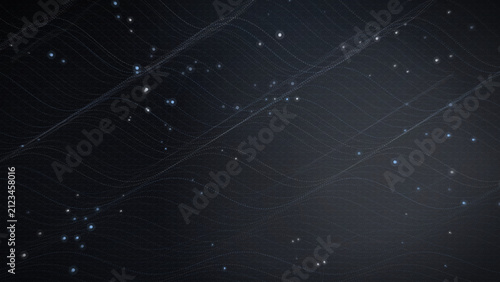 Digital Network Technology Background with Glowing Particles and Abstract Wavy Lines