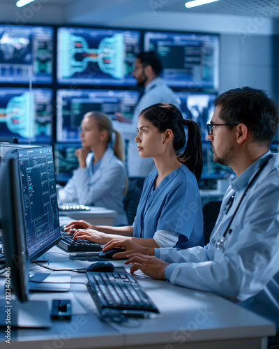 Modern hospital command center with clinicians reviewing patient safety indicators showcasing AI healthcare and clinical decision support
