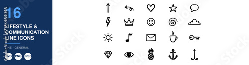 Lifestyle and Communication Icons Set with Various Minimalist Line Art Symbols. Simple Design Elements for Web and App Interfaces.