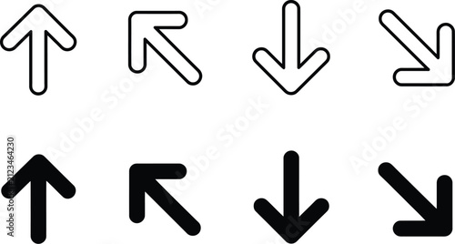 Up, and down arrow, icon set, generic design vector, upward and downward symbols, navigation signs, direction indicators, user interface elements, isolated on white background.
