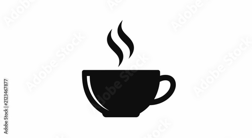 Steaming cup silhouette with cup white background black silhouette beverage coffee simple symbol drink icon hot