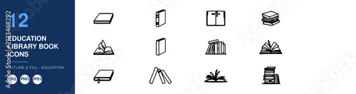 Books and Library Icons Set with Education Symbols, Vector Illustration. Conceptual Design for Learning, Knowledge, and Academic Resources.