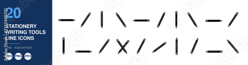 Stationery Writing Tools Line Icons Set with Simple Design. Minimalist Vector Illustrations for Various Conceptual Uses.