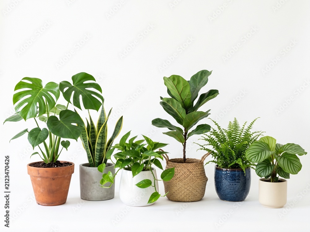 Fototapeta premium houseplants, potted plants, monstera, snake plant, indoor plants, green foliage
