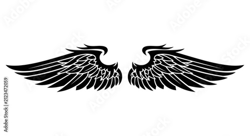 Canvastavla Black Angel Wings Graphic Design on White Background
