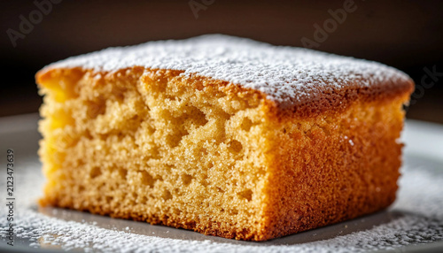 Fresh Fluffy Rectangular Sponge Cake Slice – Soft Golden Biscuit for Bakery Menu, Dessert Photography or Cake Decorating Content