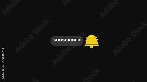 Animated subscribe button and notification bell changing state on dark background
