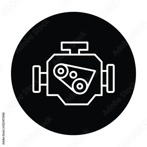 Industrial engine component icon in black circle technology symbol