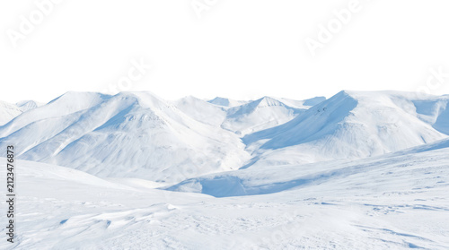 Snow landscape with hills and fields isolated on transparent background. Concept of winter landscape.