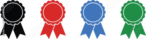 Fotografía Set of four award ribbon rosettes in various colors with metallic accents