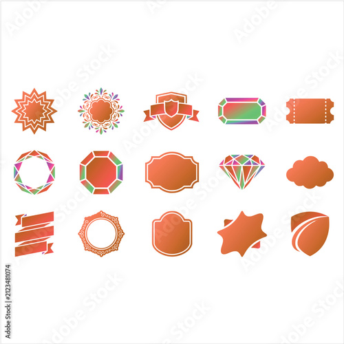 Collection of decorative orange labels and stickers in a versatile sale badge bundle for marketing and retail