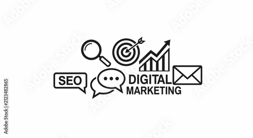 Digital marketing icons with including seo target internet marketing collection digital online marketing target graph communication optimization