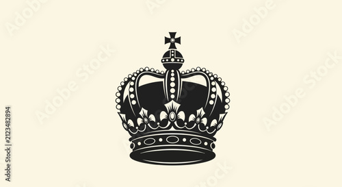 Obraz na płótnie Black crown icon with cross with set against pale yellow background cross top so