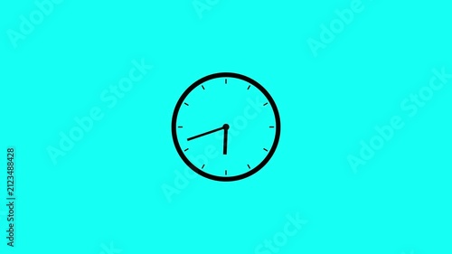 Minimalist Wall Clock with Moving Hands on Cyan Background