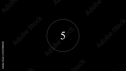 Clean White Number 6 Countdown Clock Animation on Black Background