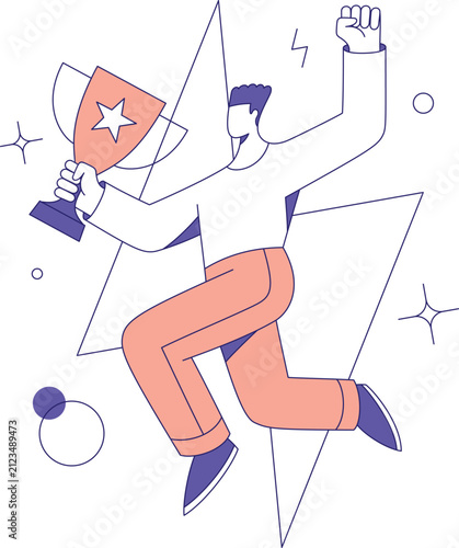 Bild auf Leinwand Celebrating success joyful winner with trophy isolated on transparent background