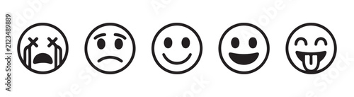 фотографія Five graphic smiley icons conveying a range of emotions like crying, sad, happy, laughing, and winking on transparent background