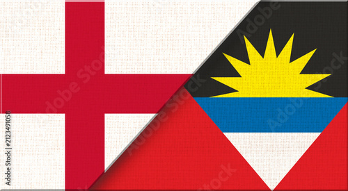 Double flag of England and Antigua and Barbuda on fabric texture - 3D illustration.