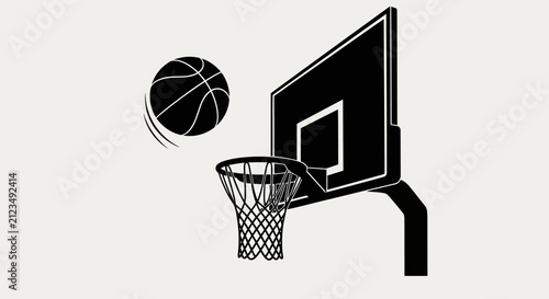 Fotografía Black basketball hoop with hoop ball mid silhouette basketball mid air competiti