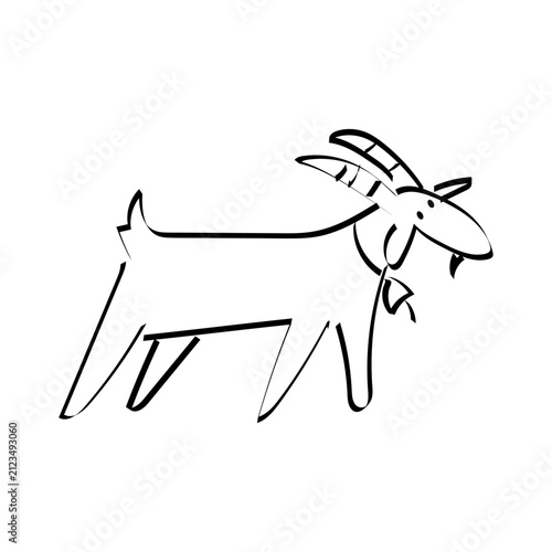 A cute black ink sketch of a standing goat. Doodle farm animal.