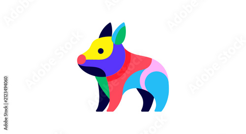 Colorful bear with geometric shapes.