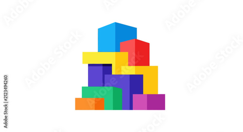 Colorful blocks stacked high together.