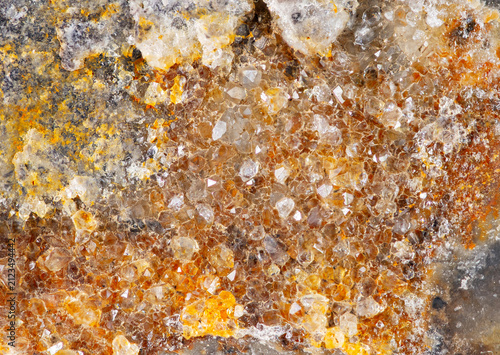 Принти на полотні Close view of mineral surface showing various crystal formations and colors