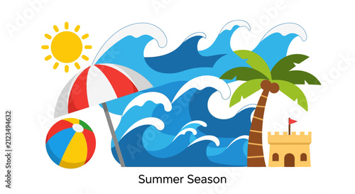 Colorful beach summer vacation icons.
