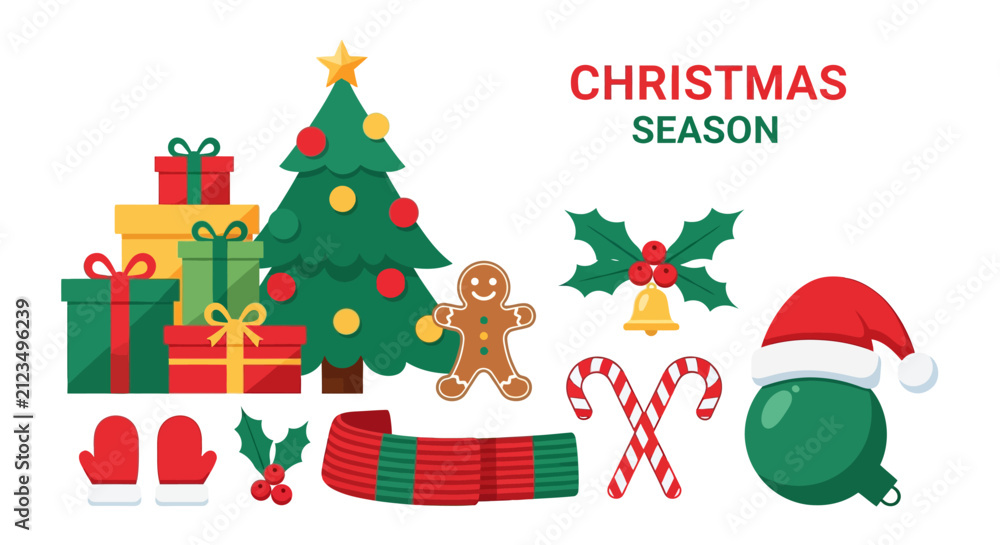 Fototapeta premium Colorful Christmas Holiday Festive Icons.