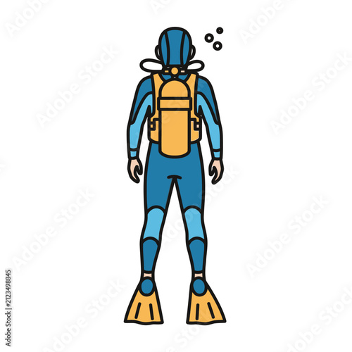 Scuba Diver Back View Flat Illustration