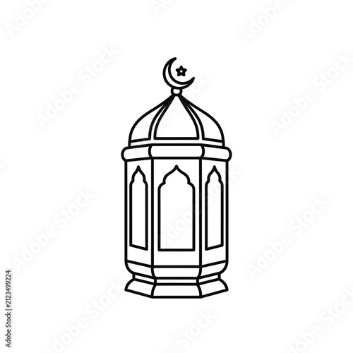 Islamic Lantern with Crescent Moon and Star Symbol