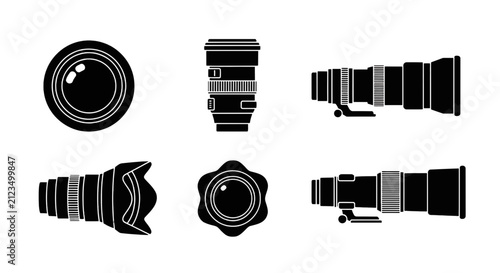 Vector illustration of set of camera lens icons on a transparent background