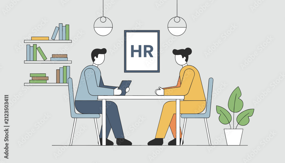 Fototapeta premium Job interview concept with a candidate and human resources manager discussing a resume in a cozy modern office room.