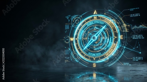 Abstract Futuristic Holographic Compass Guidance Strategy Concept