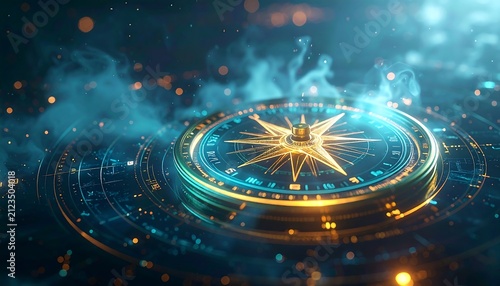 Abstract Futuristic Holographic Compass Guidance Strategy Concept