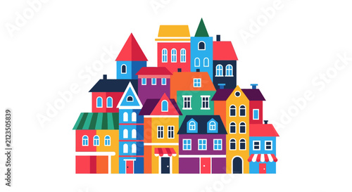 Colorful illustration of many houses.
