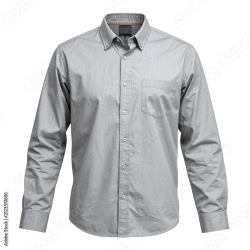 light gray men's dress shirt with button-down collar isolated on transparent background