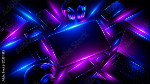 Cyber monday retail sale banner with electric blue neon accents and glowing digital lines