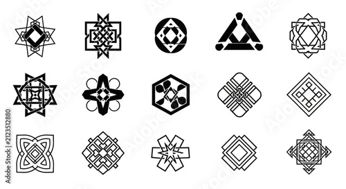 Obraz na płótnie Collection of geometric with set 14 unique black geometric abstract logo designs