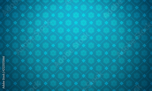 Luxury Lai Thai floral pattern on teal blue background vector illustration. Lai Thai flower pattern.