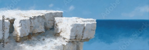 Textured Oil Painting of White Cliffs by the Blue Sea - Impasto Coastal Landscape Art