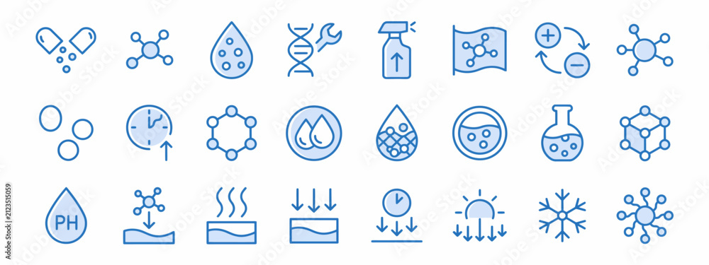 Fototapeta premium Chemistry and material science line icon set for scientific research concepts
